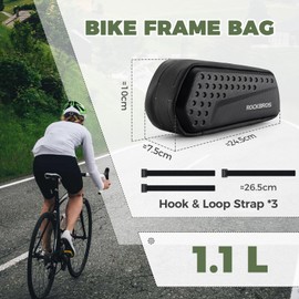 ROCKBROS Frame Bag for Bicycle, Handlebar Bag, Top Tube Bag, 1.1 L Bicycle Bag for MTB, Road Bike, Gravel Bike, Black, black