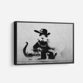 Banksy Rat Rapper - Canvas Wall Art Framed Print Gome Decor Handmade - Various Sizes (18in x 12in Modern Black Framed)