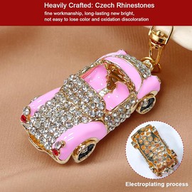 Car Ornaments, Cars Ornament for Christmas Tree, Pink Metallic Handmade with Rhinestone, Beautiful Classic Cute Christmas Ornaments for Kids Girls, Unique Ornament