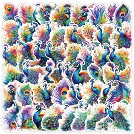 Peacock Stickers 50Pcs Colorful Cartoon Bird Stickers for Water Bottle Laptop Scrapbooking Bicycle Luggage Skateboard Computer,Vinyl Waterproof Cute Animals Decals for Teens Girl Adults