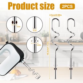 2pcs Stainless Steel Dough Hooks, Dough Hook for Hand Mixer Replacement Bread Hook Dough Hook Attachment Fit for KHM512 KHM 5KSM KSM KSMO KSMH Series Hand Mixers