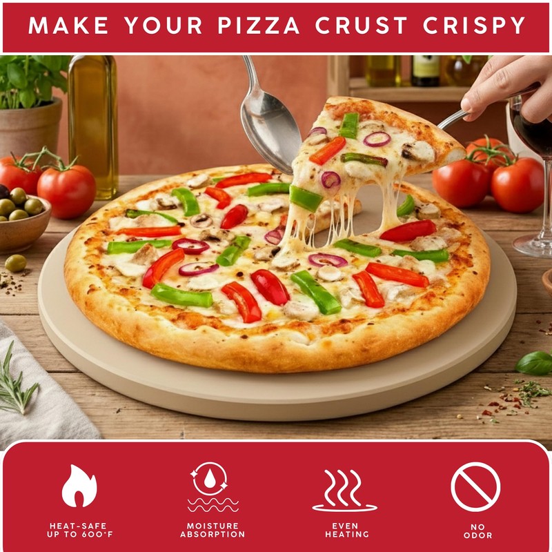 Maverick Pizza Stone with Gloves for Grill Oven 15 Inch