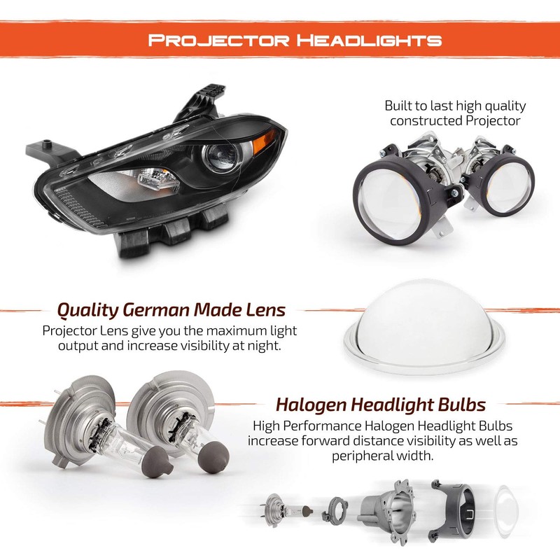 AKKON - For Dodge Dart Halogen Type Black Driver Left