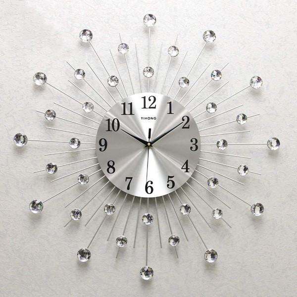 ADAHX Modern Metal Crystal 3D Morden Wall Clock Design Home Decor, Decorative Silent Clock for Living Room, Bedroom, Office Space,Silver,70cm(28in)