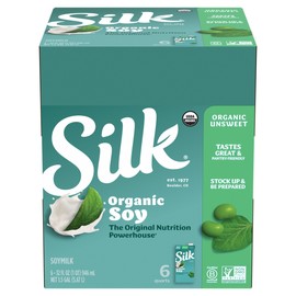 Silk Silk Shelf-Stable Organic Soy Milk, Unsweetened, Dairy-Free, Vegan, Non-GMO Project Verified,32 Fl Oz(Pack of 6)