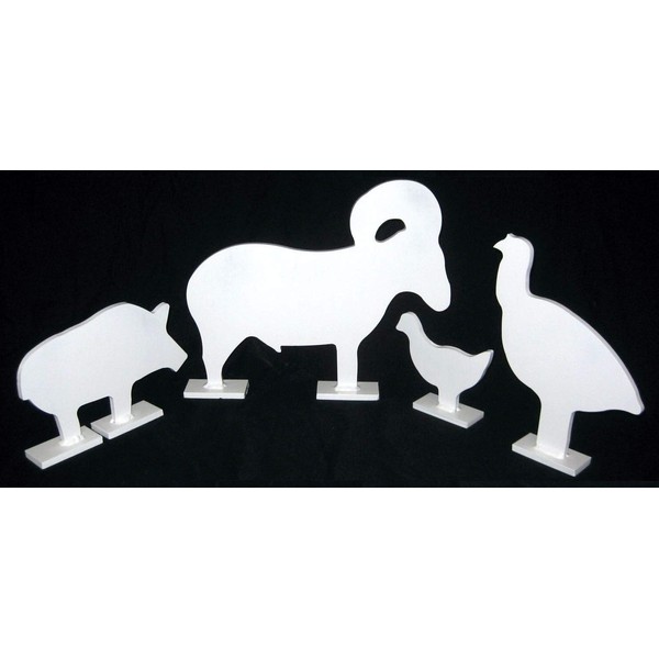 Magnum Target 1/5 Scale NRA/IHMSA .22LR Rim-fire Small Bore Animal Knock-Over Targets - 4pc. Steel Targets - Painted White