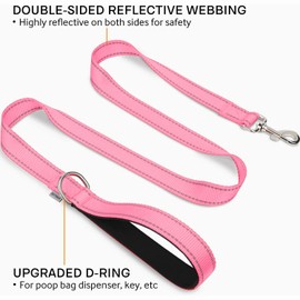 Joytale Double-Sided Reflective Dog Leash, 6 FT/5 FT/4 FT, Padded Handle Nylon Heavy Duty Leashes for Small & Medium Dogs Walking, Pink, 6FT
