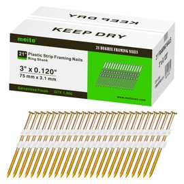 meite 21 Degree Framing Nails (1,000 Counts) 3-Inch x 0.120-Inch Galvanized Finish Round Head Plastic Collated Framing Nails for Framing Nailer