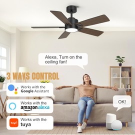 HYSZL 42 Inch Ceiling Fan with Light and Remote, Modern Smart 5 Blades Ceiling Fan, Quiet 6 Speeds Reversible DC Motor, Compatible with Alexa, Perfect for Bedroom, Farmhouse & Covered Outdoor Patios