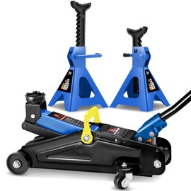 CAAP DRIVEN Low-Profile Hydraulic Trolley Jack & Floor Jack Set with 2 Ratchet Stands, 4000 lbs (2 Ton) Load Capacity CAAP-TOLS-FJK-Set-BU