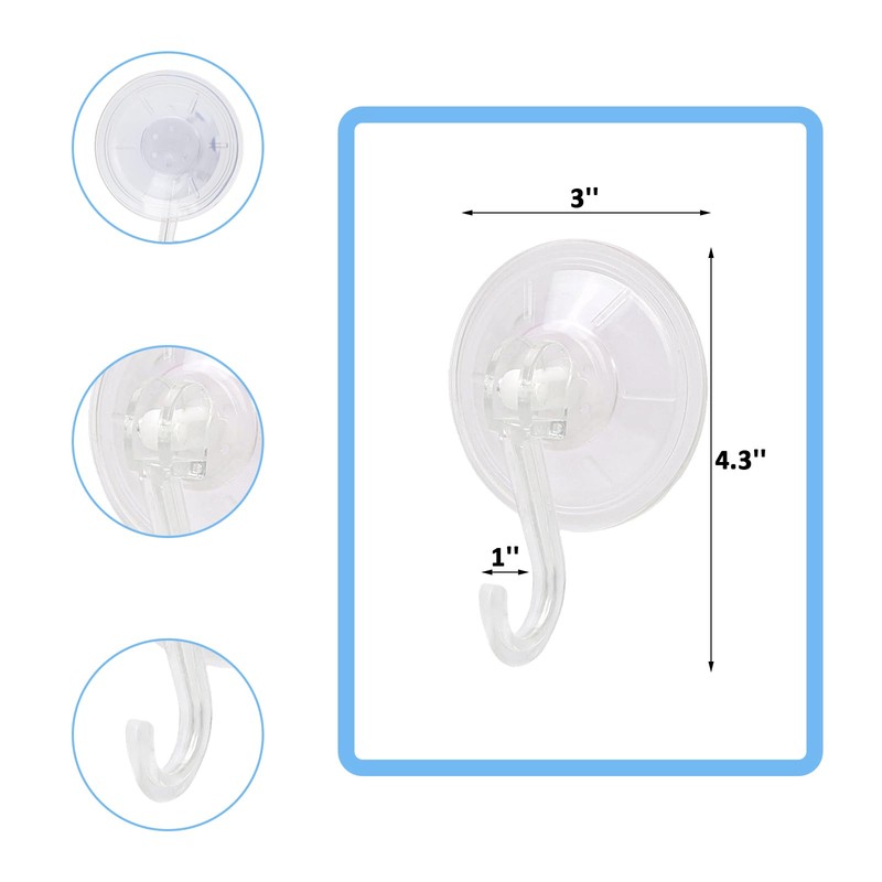 Suction Cup Hooks 6 Pack Clear Shower Hook Reusable Hanger
