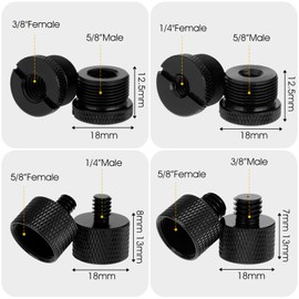 Prasacco Microphone Stand Adapter, 5/8 Female to 3/8 Male, 3/8 Female to 5/8 Male, 5/8 Female to 1/4 Male, 1/4 Female to 5/8 Male Thread, Microphone Stand to Camera Tripod Adapter, 8