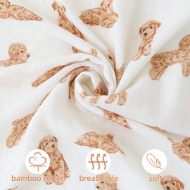 LifeTree Baby Swaddle Blankets Dog, 70% Viscose from Bamboo and 30% Cotton Muslin Swaddle Blankets Boys Girls Swaddling Wrap Receiving Blanket for Newborn, Large 47" x 47", Poodle Puppy
