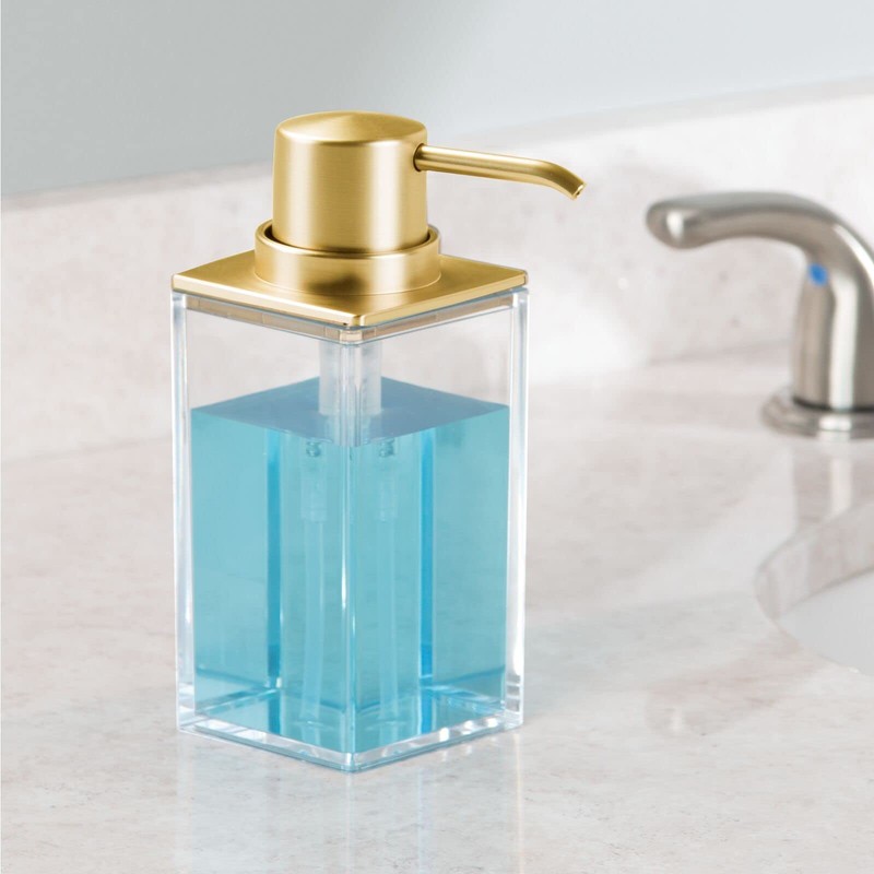mDesign Rectangle Plastic Refillable Liquid Soap Dispenser Pump Bottle for