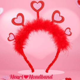 Flimire Valentine's Day Red Hearts Headbands for Women Hearts Feather Headpiece Love-shaped Head Boppers for Birthday Holiday Hair Accessories (Color-rf, One Size)