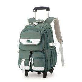 LANSHIYA Solid Color Rolling Backpack for Girls Boys Cute Elementary school bag with wheels,Green Trolley Bags for Travel