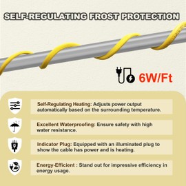 120 Feet Pipe Heat Cable for Water Pipe Freeze Protection YeloDeer, Self-Regulating Heat Tape for Metal and Plastic Pipes, Anti-Freeze Pipe Heating Trace System with 6 Ft. Power Cord, 120 V