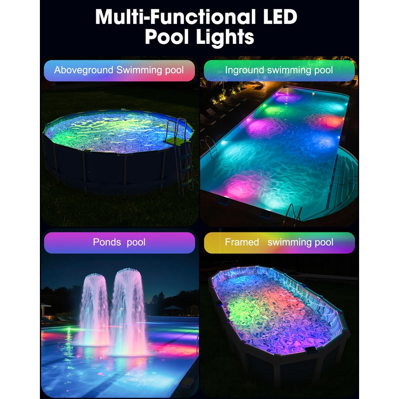Vovamo Solar Pool Lights,Underwater IP68 Pool Lights with 8-Color Changing