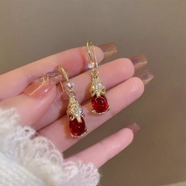 Unbranded Magnificent Feng Shui Pi Xiu Wealth Protection 18k Gold Plated Garnet Earrings
