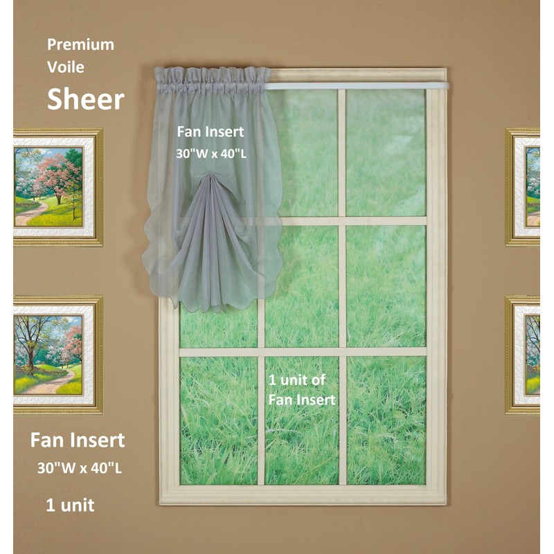 Today's Curtain Emelia Original Voile Fan Insert, Grey, 30" W