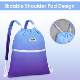 WANDF Drawstring Backpack Sports Gym Bag with Shoulder Pads Water Resistant String Bag Cinch Bag for Women Men (Blue Gradient)