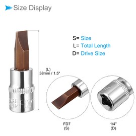 CoCud FD7 Slotted Bit Socket 7mm 1/4" Drive S2 Steel CR-V Power Impact Socket Flat Head Screwdriver Bits - (Applications: for Fastening Machinery Screws), 2-Pieces