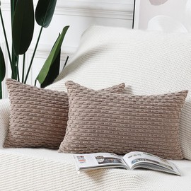 Madizz Pack of 2 Boho Corduroy Cushion Covers 12x20 inch, 30x50 cm, Brown Soft Decorative Throw Pillow Covers for Bedroom Sofa Pillow Shell