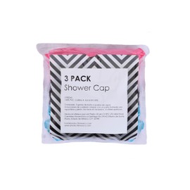 Gorras para baño, ducha, regadera impermeables y reutilizables con plástico grueso y resorte para el cuidado del cabello con tamaño único, cómodo y seguro, que se adapta a la mayoría de las cabezas y tipos de cabello, 3 piezas (Rosa, negro, azul)