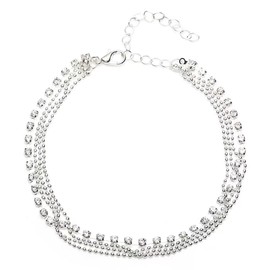 JUSTUSNX Boho Layered Layered Adjustable Anklet Rhinestone Ankle Bracelet Beach Summer Foot Jewelry Chain for Women and Girls (B)