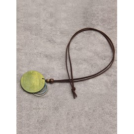 COOLLA Leather Cord Necklace Chain Multilayer Wooden Pendant Necklaces Vintage Jewelry Boho Long Sweater Necklace for Women Men (Wooden A-Green)