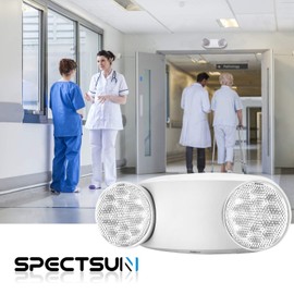 SPECTSUN 4 Pack Emergency Light White, Commercial Emergency Light with Battery Backup, Emergency Lighting Fixture/Emergency Light Combo/Emergency Sign Light//Emergency Light Home - (Round Head)