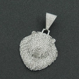 Large Lion Head Pendant Iced Out Bling Cuban Link Chunky Necklace Thick Chain Fake Diamond Animal Charm Choker Necklace for Men,Sparkly Luxury Rapper Cool Hip Pop Costume Jewelry 20",silver