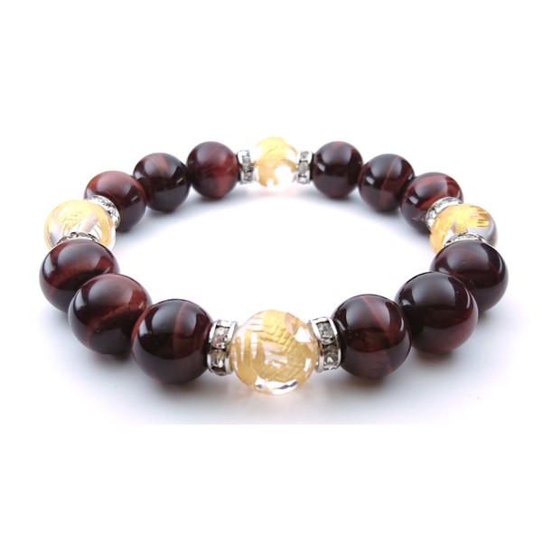 AAA Gold Carved Four God Crystal x Tiger Eye 0.5 inch (12 mm) Natural Stone Bracelet Money Luck Property Luck Success Luck, red tigers eye