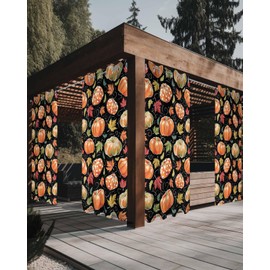 Indoor Outdoor Curtains for Patio Thanksgiving Orange Pumpkins Black Texture Outside Curtains Waterproof Grommet Privacy Drapes Light Filter Curtain for Porch Pergola Gazebo 52" Wx95 L 1 Panel