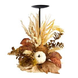 Nearly Natural 12in. Autumn Harvest and Pumpkin Fall Candle Holder