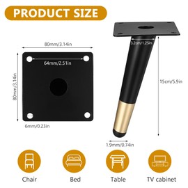LiYiJiKeJi Pack of 4 15 cm Furniture Feet, Black Metal Legs, Cabinet Feet for Furniture Feet, Furniture Legs, Table Legs, Cabinet Feet, Couch Feet for Chest of Drawers, Cabinet, Couch Chairs, Bed