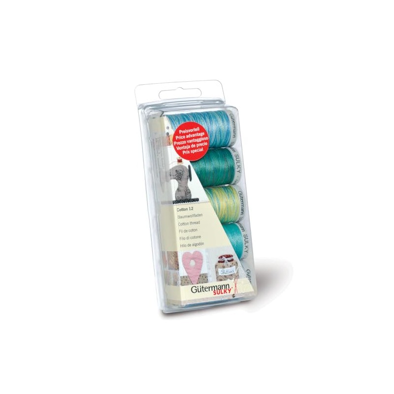 Gutermann Embroidery 12 100 Percent Machine Cotton Thread Set, Aqua