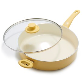 Greenlife Soft Grip Healthy Ceramic Nonstick, 5QT Saute Pan Jumbo Cooker with Helper Handle and Lid, PFAS-Free, Dishwasher Safe, Yellow
