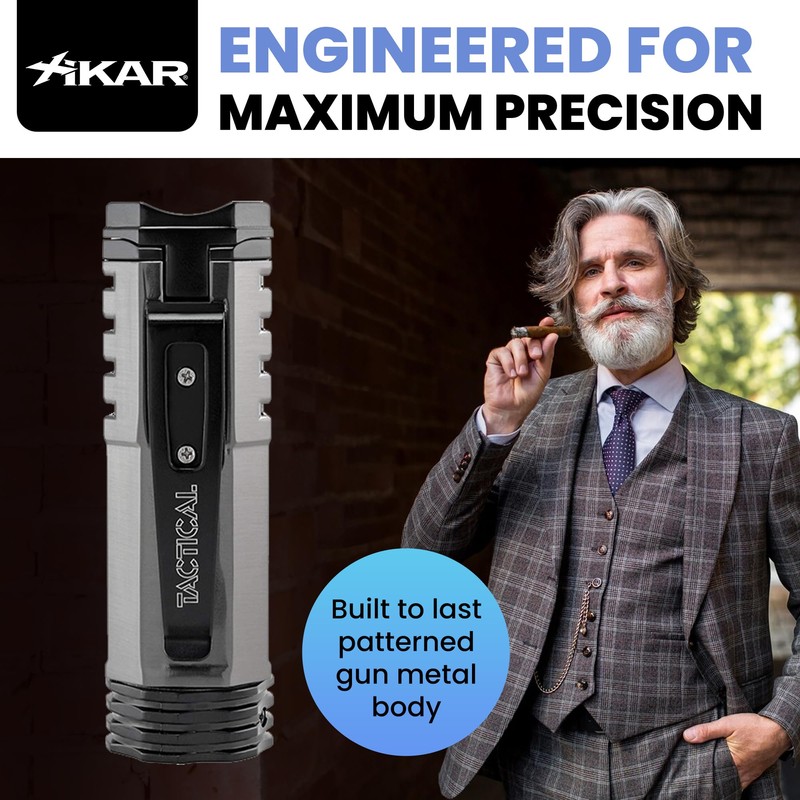 XIKAR Tactical Single-Jet Lighter, Gunmetal and Black - Powerful Flame,