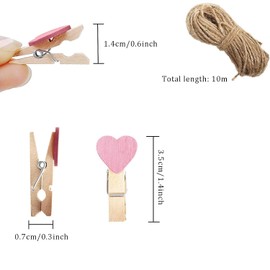 SHSHbuy Heart Wooden Pegs, Small, Pack of 100 Mini Clothes Pegs, Mini Clips, Photo Holder, Decorative Clips for Craft Projects, Photos for Hanging, Pictures, Scrapbooking, 3.5 cm