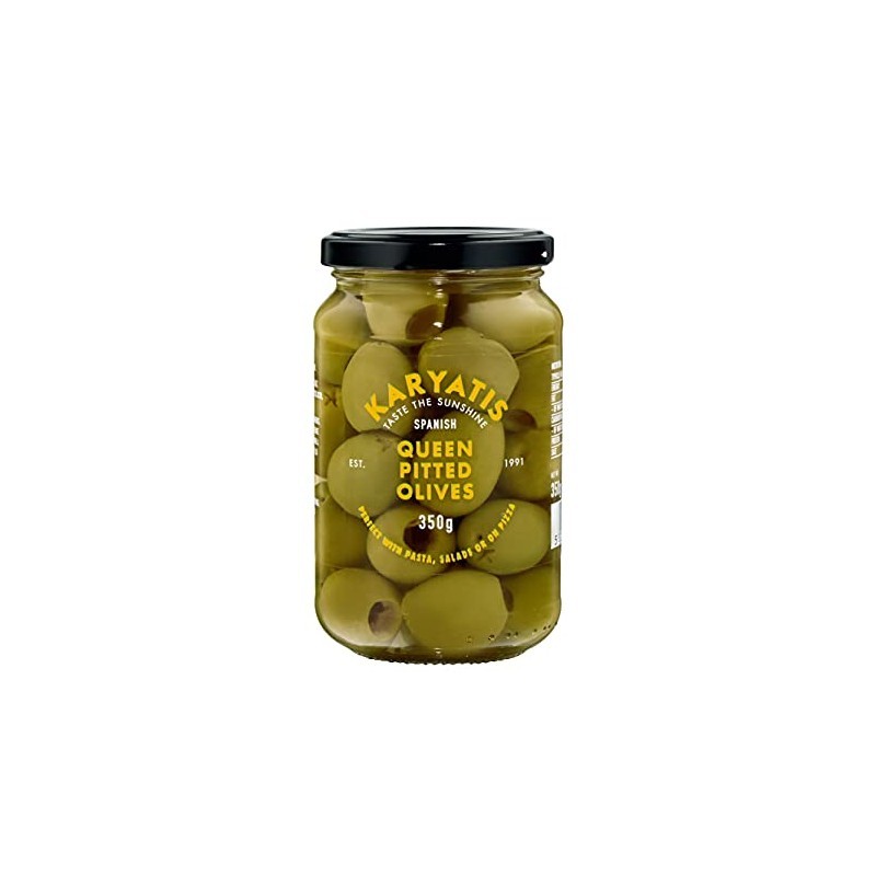 Karyatis Spanish Green Queen Olives in Brine, Glass Jar, 350