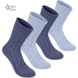 Brubaker Alpaca Socks, Very Thick Fluffy and Warm – Pure Alpaca Wool, 4 Pairs - Blue Tones, size: 39-42