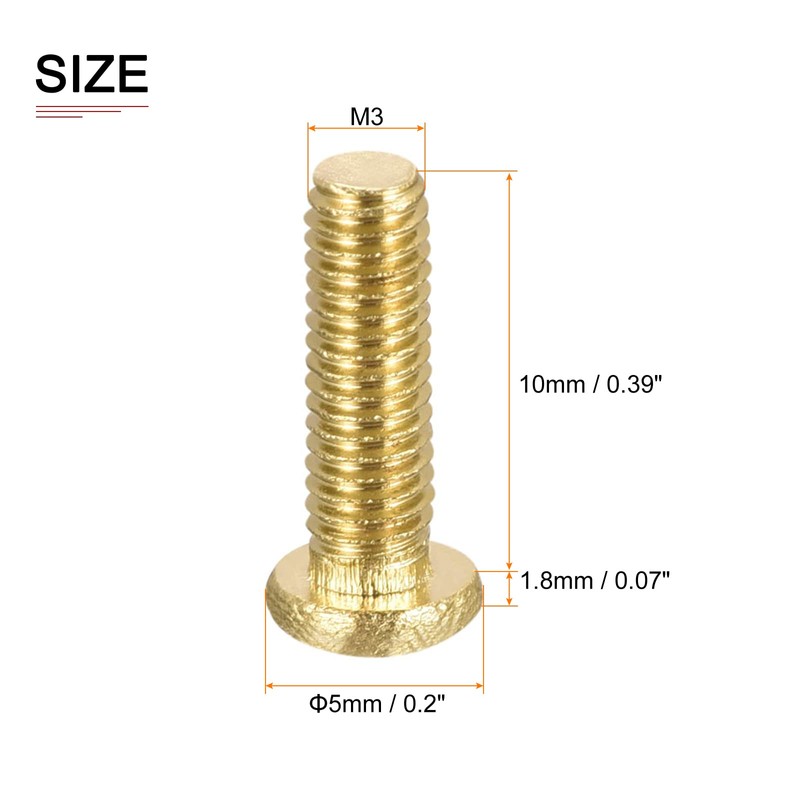DTGN 14pcs M3x10mm(DxL) Brass Head Machine Screws Suitable for Machinery