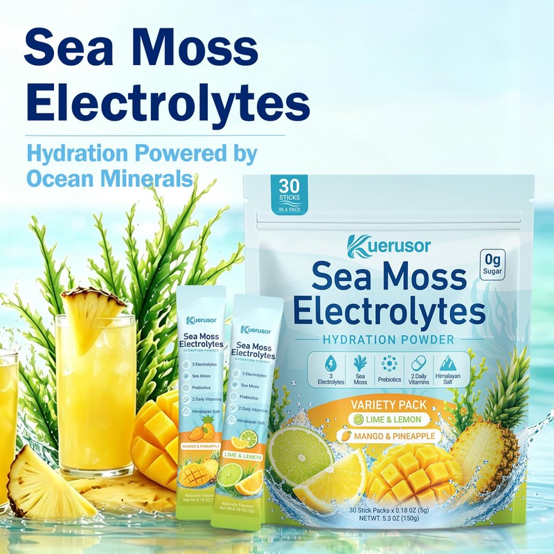 Sea Moss Electrolytes Powder Packets, Zero Sugar Hydration Drink Mix