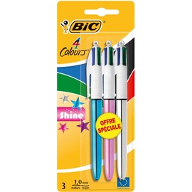 BIC Shine Retractable Ballpoint Pen Blister Pack of 3 Assorted Colours