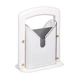 Hoan The Original Bagel Guillotine Slicer - 9.25-Inch Stainless Steel Blade Slicer - Safe and Efficient Easy Bagel Cutter for Muffins, Rolls, Buns with Precision Ground Serrated Blade (White)