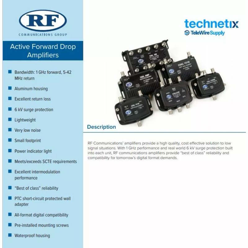 RF Communications Bypass Drop Amplifier CDAL 15dB/10dB