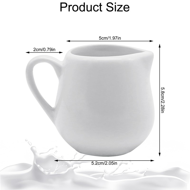 ICEBLUEOR Set of 6 Small Milk Jugs,110ml White Ceramic Milk