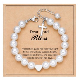 Christening Bracelets,Holy Communion Gifts for Girls,Christening Gifts for Girls, Cross Heart Bracelet for Women, Religious Jesus Gifts for Mom, Grandma, Friends, Daughter, Christian Faith Jewelry