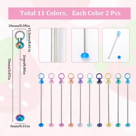 SUNNYCLUE 22Pcs Metal Bead Keychain Blank Keychain Bars Bulk Colorful Beaded Keychain Bead Blanks Keychain Bar Beadable Keychain Bars for Jewellery Making Charms DIY Beading Key Chains Supplies